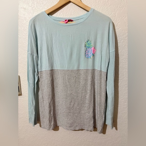 Lilly Pulitzer Finn Pineapple Color Block Long Sleeve T-Shirt Top XS - Picture 1 of 8